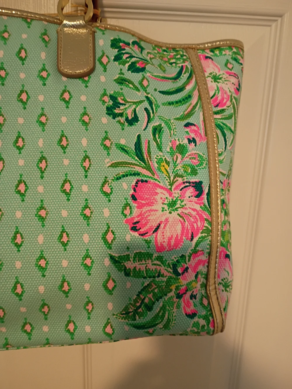 Lilly Pulitzer Greydon Canvas Tote Diamond Girl NEON Pink AccentsNWT MSRP $158 - Picture 9 of 10